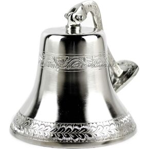 Silversmith Penciled Metal Carved Beautiful Aluminum Brushed Nickel Decorative Bell | Nursery Pirate's Decor Boat Bell | Nagina International (11 Inches, Brass)