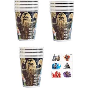 Unique Star Wars Party Supplies Bundle Pack incudes 24 Paper Cups and 6 Tattoos