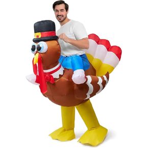 Spooktacular Creations Thanksgiving Turkey Inflatable Costume for Adult, Blow up Costume Riding a Turkey Ride-on for Halloween Party, Cosplay event, Outdoors Show Party, Halloween Costumes for Men