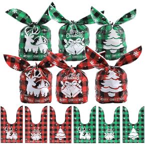100Pcs Christmas Gift Bags, Christmas Treat Bags, Christmas Snacks Bags, 6 Styles Christmas Goodies Bags Gift Bags for Christmas Party Favors for Christmas Party