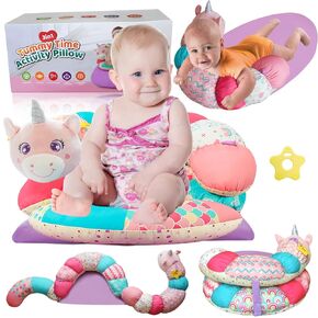 3-in-1 Tummy Time Pillow & Seated Support & Breastfeeding Time Pillow for Newborns Older Babies, Baby Gift for 0-12 Months 1+ Year Old Gifts, Perfect for Newborn Baby Skills (Black)