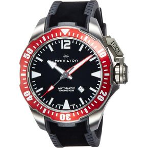 Hamilton Watch Khaki Navy Frogman Titanium Auto | Swiss Made | 46mm Titanium Case | Black Dial Analog Watch | Black Rubber Strap (Model: H77805335)