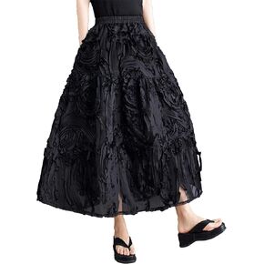 ellazhu Women's Skirt Pleated Loose Tulle A-line Summer GZ206 A