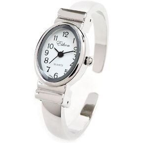 Silver Small Size 5-6" Wrist Size Oval Face Metal Band Women's Bangle Cuff Watch