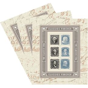 The Classic Era Souvenir Sheet of 6 Forever U.S. Postage Stamps Patriotic, Historic, George Washington, Benjamin Franklin, Abraham Lincoln (3 Sheets of 6 stamps)