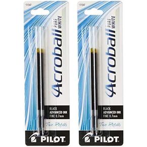 PILOT Acroball PureWhite Advanced Ink Refill For Retractable Pens, Fine Point, Black Ink, 2-Pack (77347)