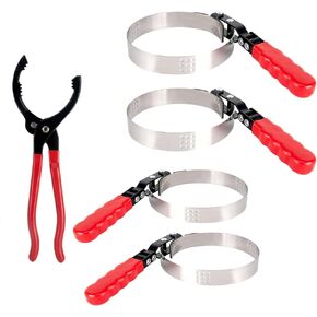 5-Piece Oil Filter Wrench Set - 2-3/4 Inch to 5-1/4 Inch, 12-Inch Adjustable Oil Filter Pliers Oil Filter Removal Tools, Universal for 4S Shop Auto Repair Mechanics DIY Oil Change