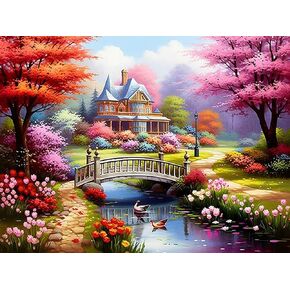 Zythron Paint by Numbers Landscape DIY Paint by Number for Adults Rustic House Digital Oil Painting Kits Flowers Blossoms Bridge for Home Decor Gifts 16x20 inch