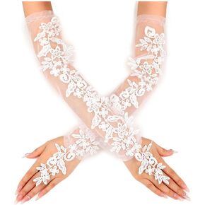 GORTIN Lace Wedding Gloves Fingerless Long Gloves Elbow Length Lace Gloves Bridal Party Opera Glove Accessories for Women