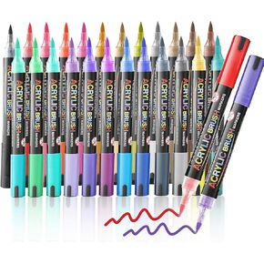 12 Colors Acrylic Paint Pens Paint Markers,Extra Brush Tip Point Acrylic Paint Pens for Rock Painting, Canvas, Wood, Ceramic, Glass, Stone, Fabric, DIY Crafts & Art Supplies