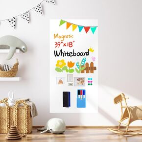 Magnetic Whiteboard Contact Paper, 39" x 18" Adhesive Dry Erase White Board for Wall,Peel and Stick Magnet Wallpaper for Home, Fridge, Kid’s Playroom, Office, Classroom