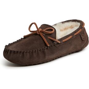 Fireside by Dearfoams Men's Victor Shearling Moccasin with Tie Slipper
