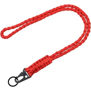 Heavy Duty Neck Lanyard Keychain for Men Women Outdoor Survival, Red Parachute Rope Necklace Keychains with HK Clip Key Ring for ID Card Badge Holder, Camera, Wallet and Keys