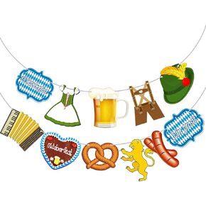 Blulu Oktoberfest Flag Banner, Bavarian German Party Bunting Garland, Multicolor, 13.78 x 7.09 inches, for Party Decorations Supplies