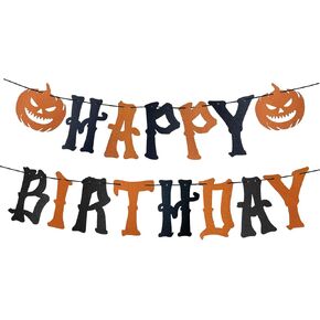 Runhiskii Happy Halloween Birthday Banner, Happy Halloween Pumpkin Ghost Themed Sign for Halloween Birthday Party Decorations.