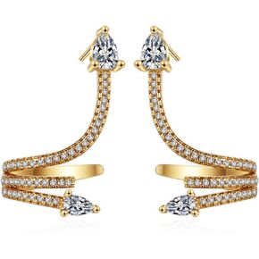Snake Cuff Earrings for Women Gold Zircon Dainty Cute Aesthetic Ear Cuff Clip on Snake Ear Wrap Around Crawler Cartilage Climber Stud Earrings Pierced Jewelry