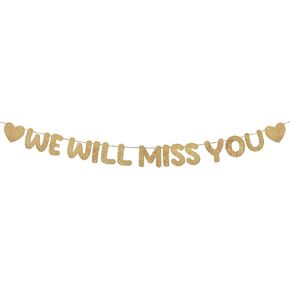 Fulmoon Pre Strung We Will Miss You Banner Glitter Bunting Graduation Retirement Party Decorations 8.2 ft Goodbye Decorations for Going Away Farewell Army Party Supplie(Navy Blue)