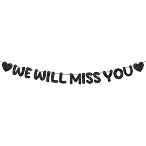 Fulmoon Pre Strung We Will Miss You Banner Glitter Bunting Graduation Retirement Party Decorations 8.2 ft Goodbye Decorations for Going Away Farewell Army Party Supplie(Navy Blue)