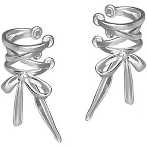Ear Cuff Earrings for Women Bow Cartilage Non Piercing Earring Silver Earrings Clip On Earrings for Women Lightweight Hypoallergenic Hoop Earrings Fake Piercings for Women Teens Gifts
