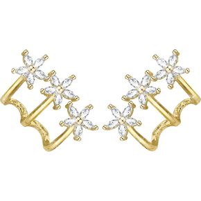 S925 Sterling Silver Post Stud Earrings for Women Cartilage Ear Cuffs Hoop Climbe Wedding Wraps Earrings for Women Drop Zircon Cuff
