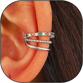 Non Piercing Ear Cuff Earring for Women,Colorful Sparkling Rhinestone Beads Clip On Cartilage Earring Minimalist Ear Clip Earrings Accessories Gifts