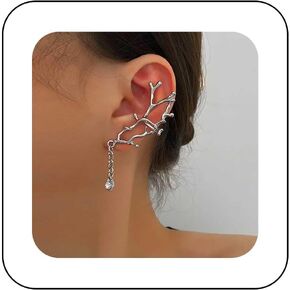 Vintage Antler Crawler Earrings Christmas Deer Antler Earrings Silver Antler Climber Earrings Small Crystal Teardrop Earrings Elk Reindeer Earrings Jewelry for Women