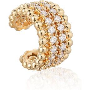 FETTERO Ear Cuff Earrings for Women Non Piercing 14K Gold Plated Women's Ear Cuffs Cubic Zirconia Wrap Earrings Clip On Cartilage Cuff Earrings - Single