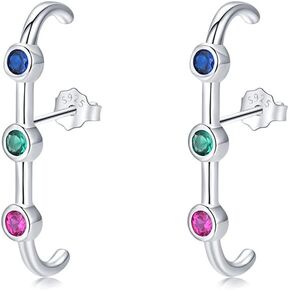 VIFE 25 Sterling Silver Post Minimalist Suspender Ear Cuff Earrings for Women 5A Cubic Zirconia Wrap Earlobe Studs