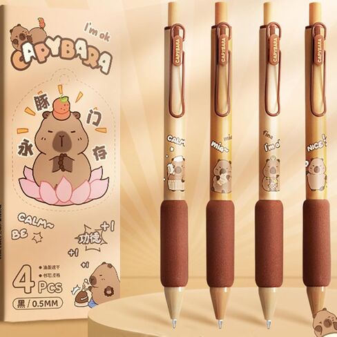 4 Pcs Cute Retractable Pens Cartoon Capybara Pen 0.5mm Black Ink Pen Soft Grip Writing Pens Gel Ink Pens Aesthetic Pens Office School Supplies for Girls Boys Women Men (Capybara) in Saudi Arabia