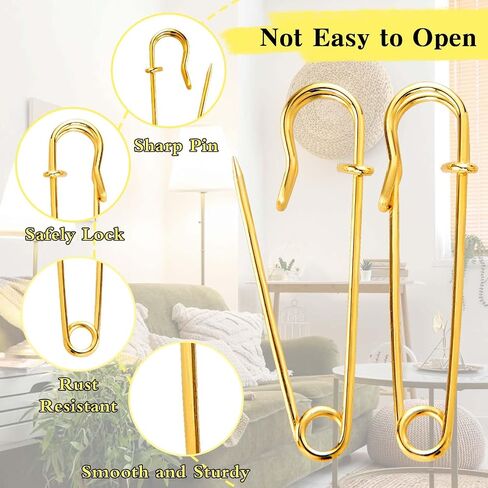 Safety Pins for Clothes Large Safety Pins 30PCS Gold Decorative Pins Heavy Duty Safety Pins Sturdy Bulks Pins Diaper Pins for Diapers for Leather Canvas Wool Clothing Diapers Blankets Crafts in Saudi Arabia