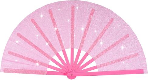 13" Large Glitter Rave Folding Hand Fan, Festival Clack Fan Renaissance Fan Bamboo Foldable Fan Chinese Kung Fu Fan Gift Fan Craft Fan Dance Fan (Pink) in Saudi Arabia