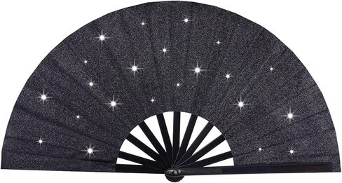 13" Large Glitter Rave Folding Hand Fan, Festival Clack Fan Renaissance Fan Bamboo Foldable Fan Chinese Kung Fu Fan Gift Fan Craft Fan Dance Fan (Pink) in Saudi Arabia