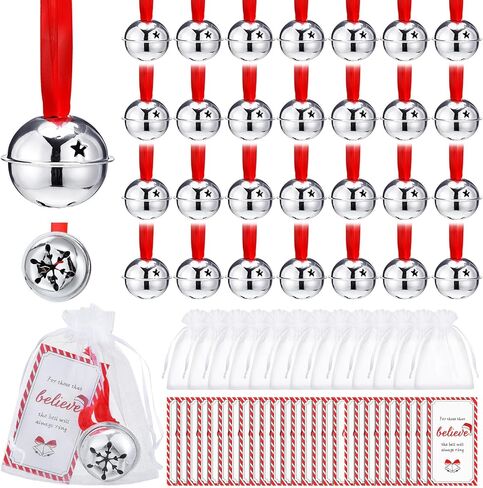 leitee 30 جهاز كمبيوتر شخصى عيد الميلاد صدق جرس الحلي الفضة مزلقة الرنة جرس السائبة سانتا هدية جرس جلجل جرس عيد الميلاد حزب تفضل لشجرة عيد الميلاد ديكور المنزل مع أكياس بطاقة الشريط الأورجانزا in Kuwait