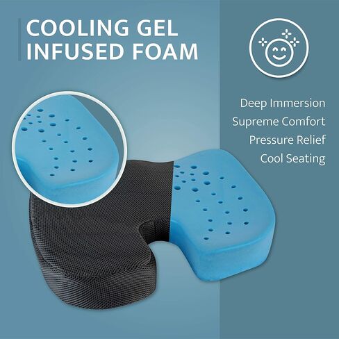 Kölbs Memory Foam Seat Cushion, Gel Infused Ventilated, Coccyx Cushion Office Car Chair Cushion, Tailbone Pain Relief Cushion - Lumbar Cushion - Sciatica Pillow for Sitting in Saudi Arabia