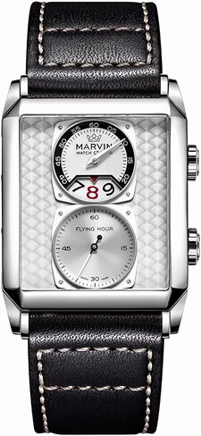 marvin Watches for Men Swiss Mens Watch in Stainless Steel with Leather Strap and Rectangular Sapphire Glass Dial, Quartz Movement, 50M Waterproof in Saudi Arabia