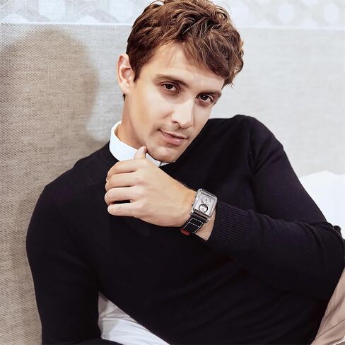 marvin Watches for Men Swiss Mens Watch in Stainless Steel with Leather Strap and Rectangular Sapphire Glass Dial, Quartz Movement, 50M Waterproof in Saudi Arabia