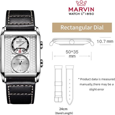 marvin Watches for Men Swiss Mens Watch in Stainless Steel with Leather Strap and Rectangular Sapphire Glass Dial, Quartz Movement, 50M Waterproof in Saudi Arabia
