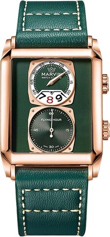 marvin Watches for Men Swiss Mens Watch in Stainless Steel with Leather Strap and Rectangular Sapphire Glass Dial, Quartz Movement, 50M Waterproof in Saudi Arabia