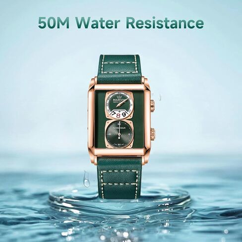 marvin Watches for Men Swiss Mens Watch in Stainless Steel with Leather Strap and Rectangular Sapphire Glass Dial, Quartz Movement, 50M Waterproof in Saudi Arabia