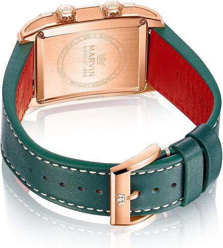 marvin Watches for Men Swiss Mens Watch in Stainless Steel with Leather Strap and Rectangular Sapphire Glass Dial, Quartz Movement, 50M Waterproof in Saudi Arabia