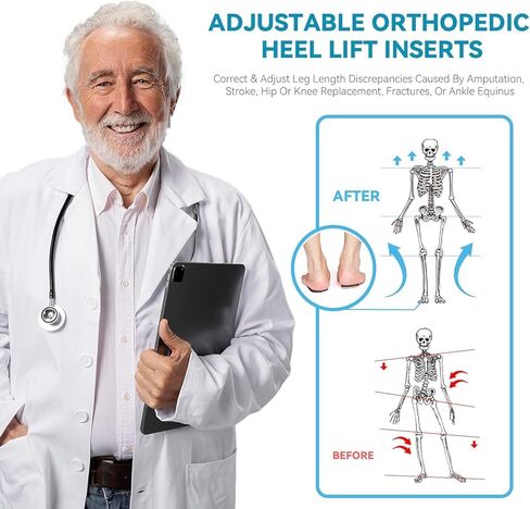 Sumifun Adjustable Orthopedic Heel Lift - 2 Layer Shoe Lift for Uneven Legs, Leg Length Discrepancies, Heel Spurs, Heel Pain, Sports Injuries, and Achilles tendonitis, Gray, Large in Kuwait