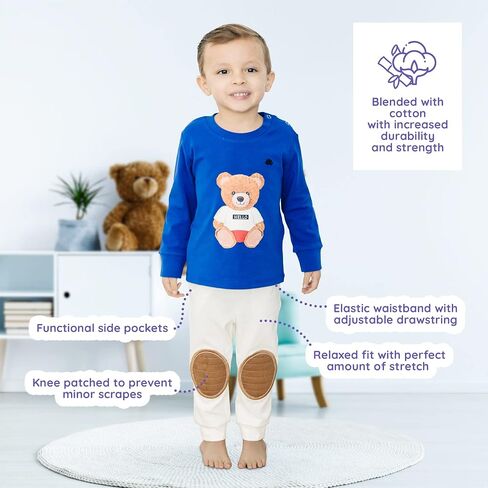 Viscose Baby Pants with Knee Pads, Soft Toddler Pants for Boys & Girls, Baby Boy Pants & Baby Girl Pants 12M-5T (Olive, 4T) in Kuwait