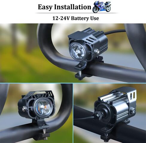 VSYSTO 2 Pack 10W LED Motorcycle Driving Lights, 4 Lighting Mode Waterproof Aux Spotlights, Headlight for Motorcycle and Electric Vehicle, DC 12V to 24V, with Charging Function, Voltage Display (MS02) in Saudi Arabia