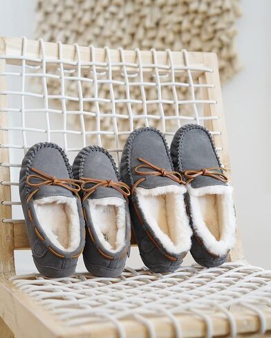 Fireside by Dearfoams Men's Victor Shearling Moccasin with Tie Slipper in Kuwait