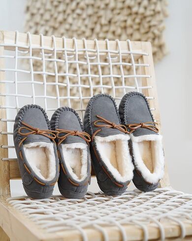 Fireside by Dearfoams Men's Victor Shearling Moccasin with Tie Slipper in Kuwait