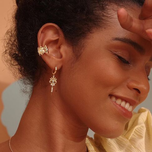 FETTERO أقراط أذن للنساء غير مثقوبة مطلية بالذهب عيار 14 قيراط أقراط أذن مكعبة من الزركونيا أقراط ملفوفة بمشبك على أقراط الكفة الغضروفية - مفردة in Kuwait