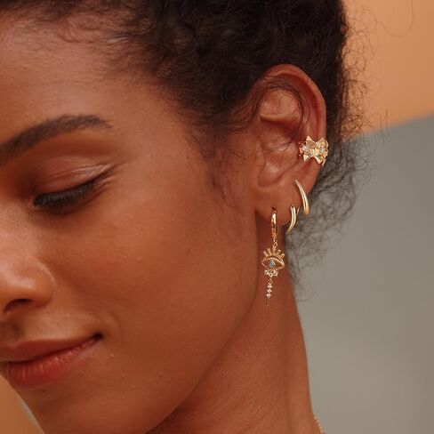 FETTERO أقراط أذن للنساء غير مثقوبة مطلية بالذهب عيار 14 قيراط أقراط أذن مكعبة من الزركونيا أقراط ملفوفة بمشبك على أقراط الكفة الغضروفية - مفردة in Kuwait