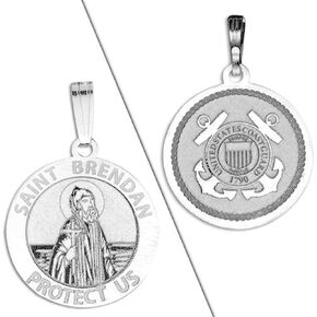 PicturesOnGold.com Saint Brendan Doubledside Coast Guard Religious Medal - 2/3 Inch Size of a Dime - Sterling Silver