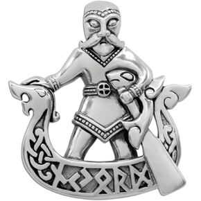 Dryad Design Viking God Njord Necklace Pendant - Sterling Silver Norse Pagan God Longship Jewelry