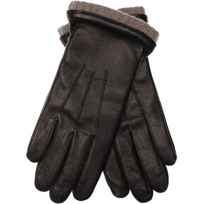 EEM men's leather gloves, soft Italian leather, fleece lining, knitted cuffs